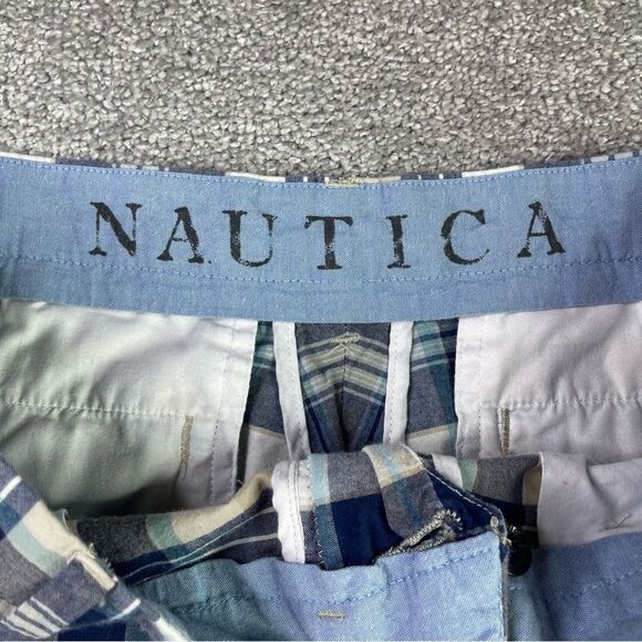 Nautica Shorts Men's 34 Blue Plaid Pockets Flat Front Casual Cotton Summer - Picture 5 of 13